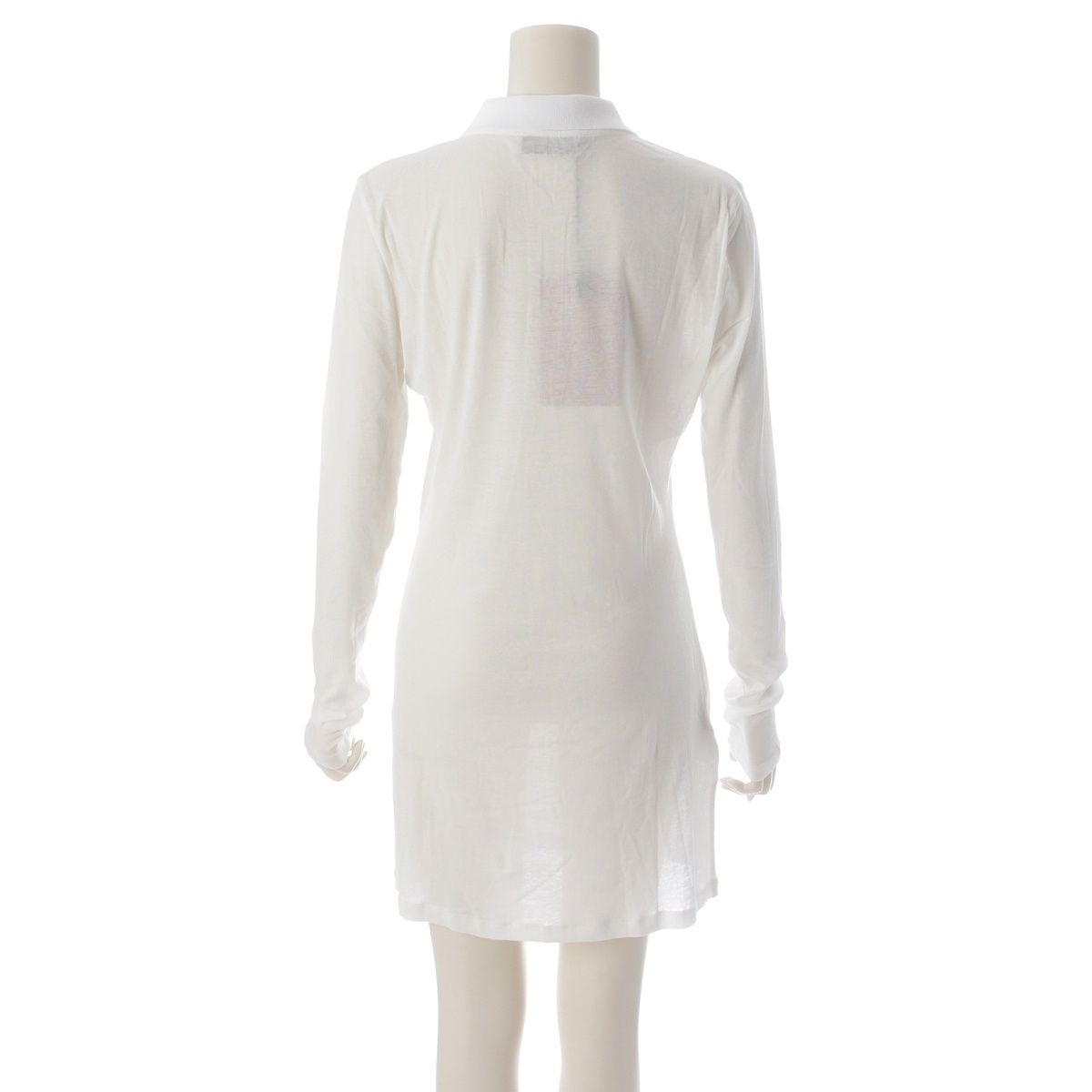 Miu Miu Cotton Ribbed Mini Dress Long Sheer Polo Shirt Top White — view 4