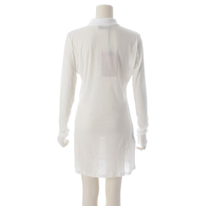 Miu Miu Cotton Ribbed Mini Dress Long Sheer Polo Shirt Top White — view 4