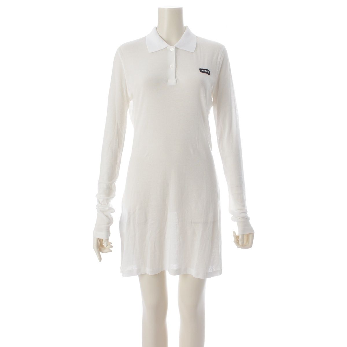 Miu Miu Cotton Ribbed Mini Dress Long Sheer Polo Shirt Top White