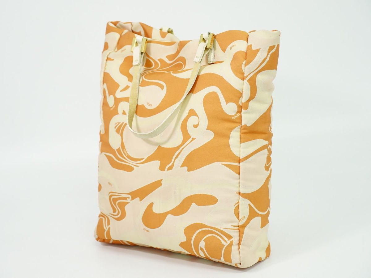 Fendi Marble Pattern Shoulder Bag Tote Canvas Orange Multicolor — view 2