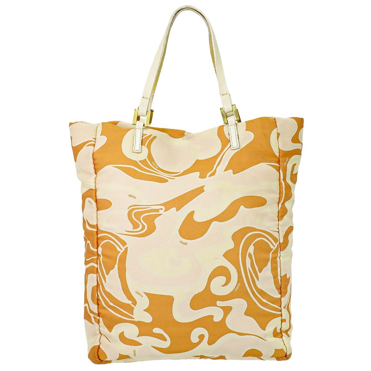 Fendi Marble Pattern Shoulder Bag Tote Canvas Orange Multicolor