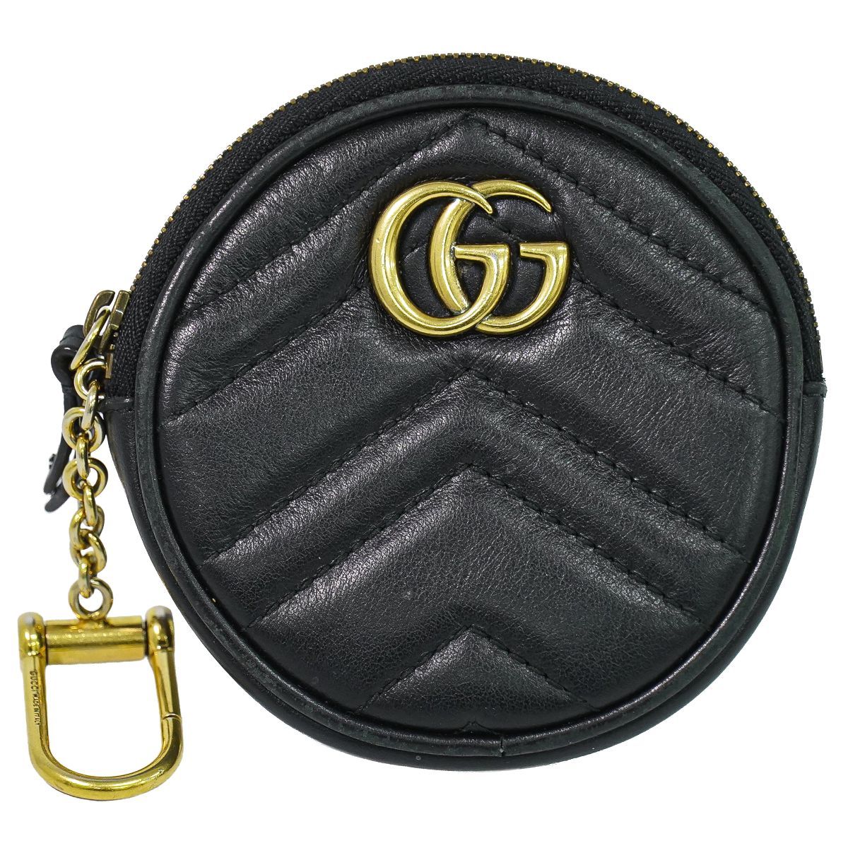 Gucci GG Marmont Round Shape Coin Purse Leather Black