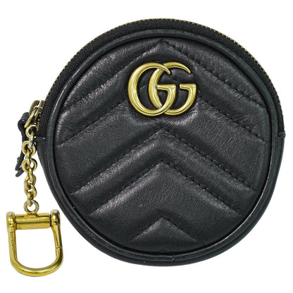 Gucci GG Marmont Round Shape Coin Purse Leather Black