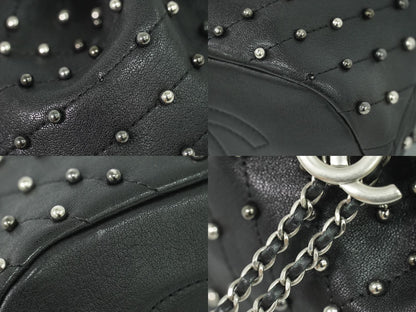 Chanel Studs V-stitch CC Logo Chain Drawstring Shoulder Bag Leather Black — view 7