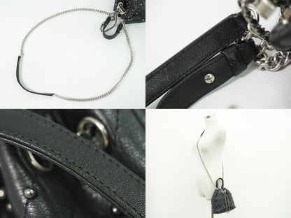Chanel Studs V-stitch CC Logo Chain Drawstring Shoulder Bag Leather Black — view 6