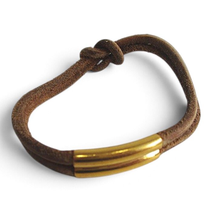 Hermes Heraku Tall Leather Bracelet Brown Gold — view 2