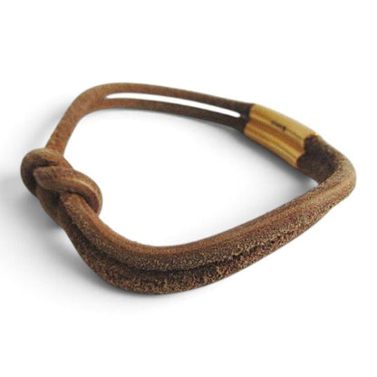 Hermes Heraku Tall Leather Bracelet Brown Gold — view 4