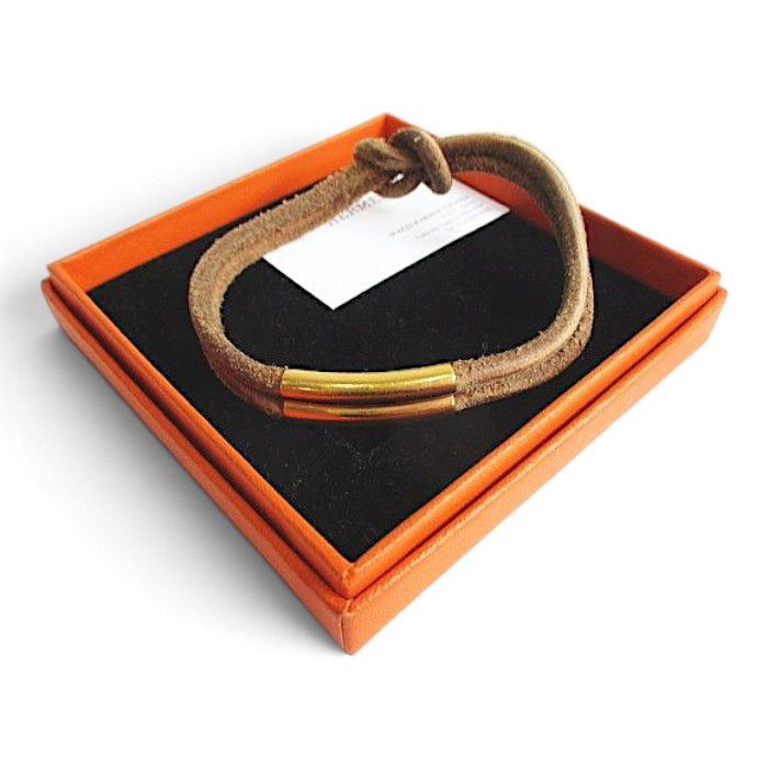 Hermes Heraku Tall Leather Bracelet Brown Gold
