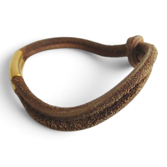 Hermes Heraku Tall Leather Bracelet Brown Gold — view 3