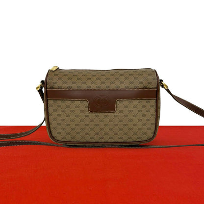 Gucci Vintage Micro GG Logo Pattern Leather Shoulder Bag Pochette Brown