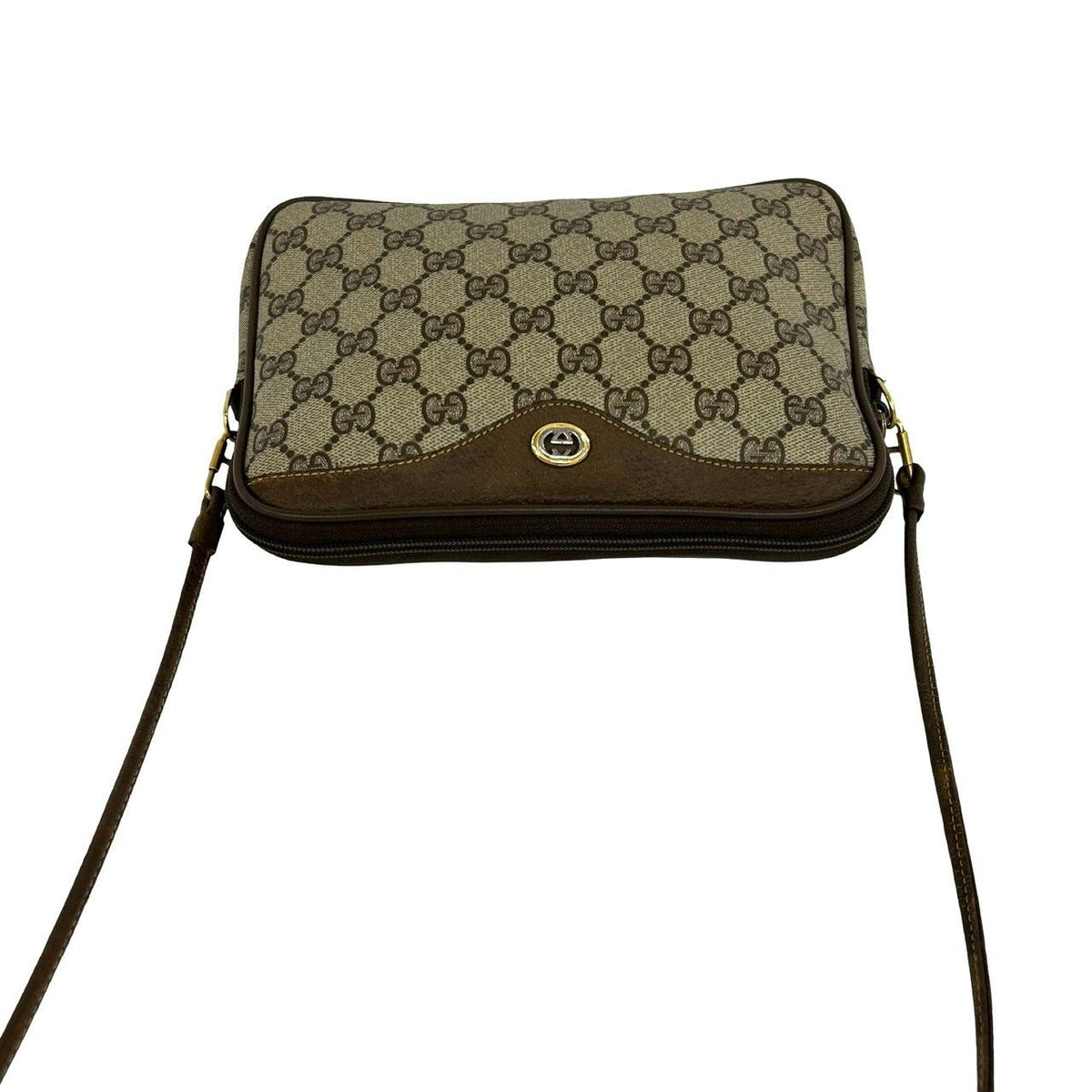 Gucci Vintage GG Logo Pattern Leather Shoulder Bag Pochette Brown — view 4