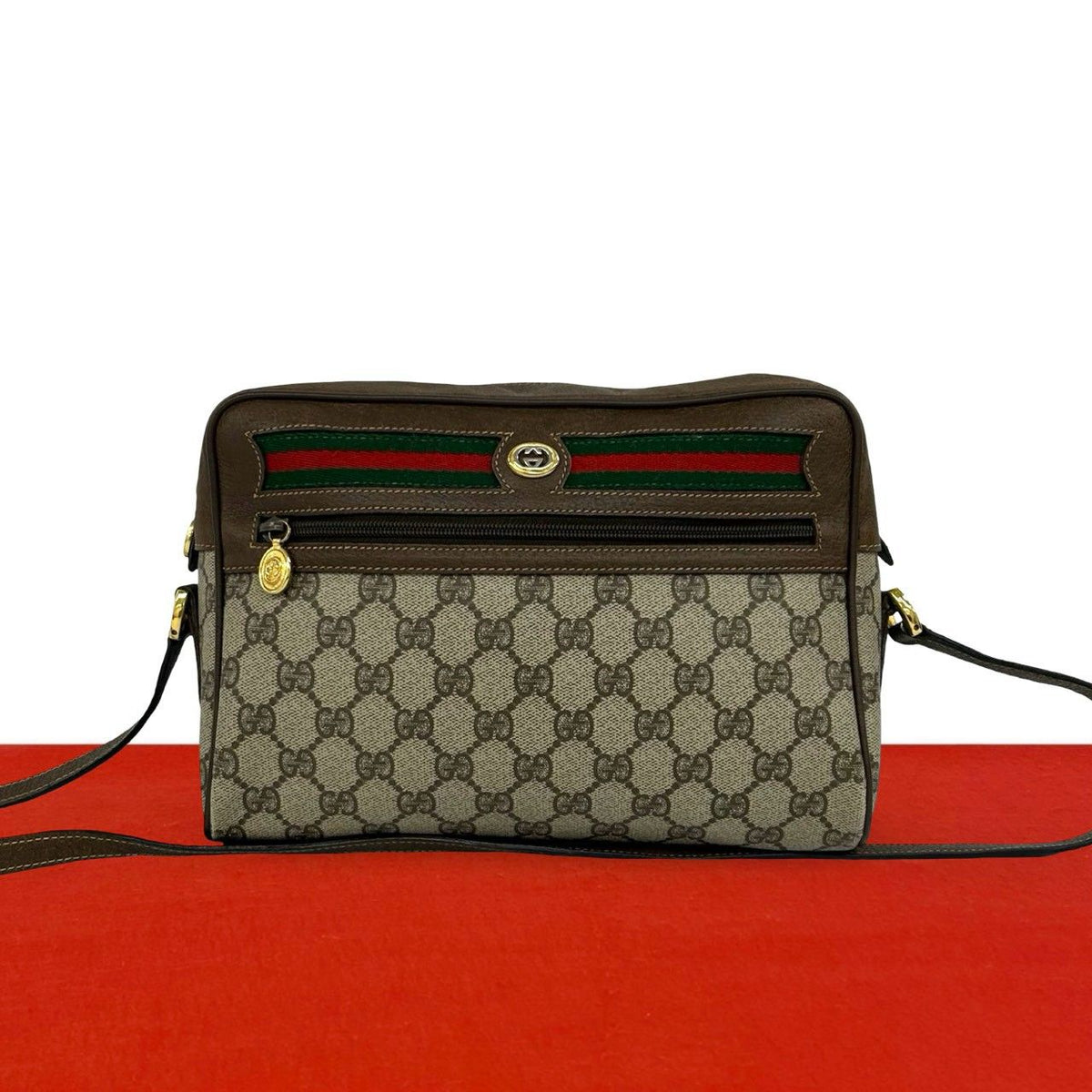 Gucci Vintage Sherry Line GG Logo Pattern Leather Shoulder Bag Pochette Brown