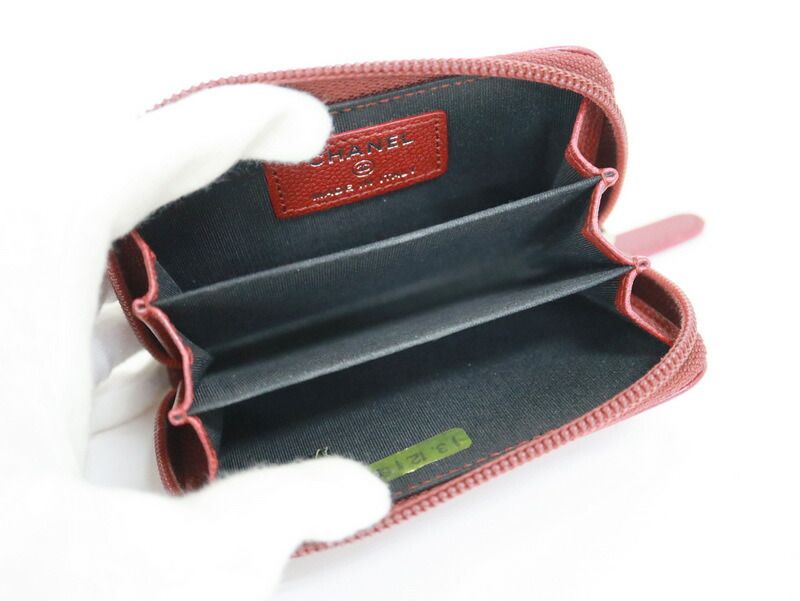 Chanel Caviar Leather Coin Purse Red Silver — view 4