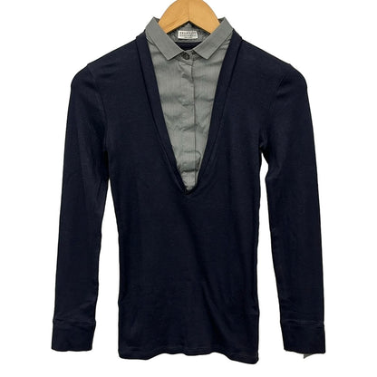 Brunello Cucinelli Long Sleeve Top Dark Navy Gray S