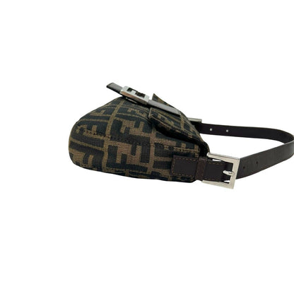 Fendi Vintage Zucca Pattern FF Logo Canvas Leather Handbag Bag Brown — view 6