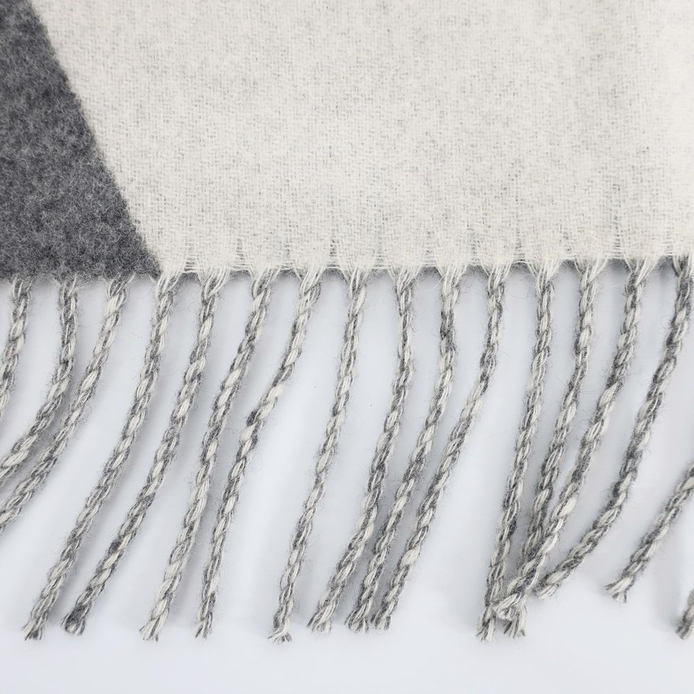 Hermes Scarf Casaque Optic Cashmere Gray White Fringe Shawl — view 3