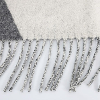 Hermes Scarf Casaque Optic Cashmere Gray White Fringe Shawl — view 3