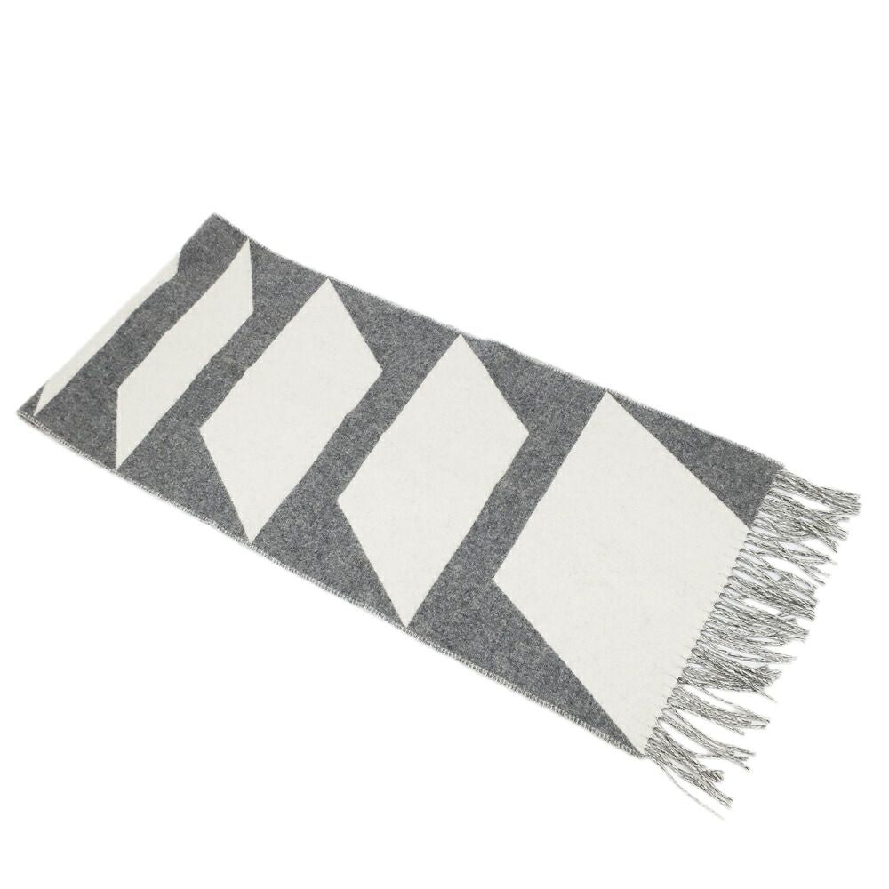 Hermes Scarf Casaque Optic Cashmere Gray White Fringe Shawl — view 5