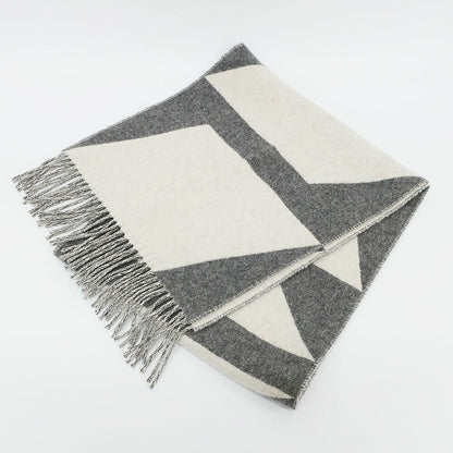 Hermes Scarf Casaque Optic Cashmere Gray White Fringe Shawl — view 2