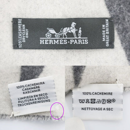 Hermes Scarf Casaque Optic Cashmere Gray White Fringe Shawl — view 8