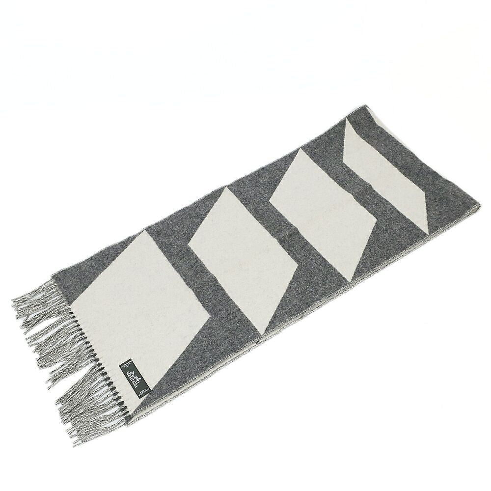 Hermes Scarf Casaque Optic Cashmere Gray White Fringe Shawl — view 4