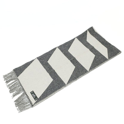 Hermes Scarf Casaque Optic Cashmere Gray White Fringe Shawl — view 4