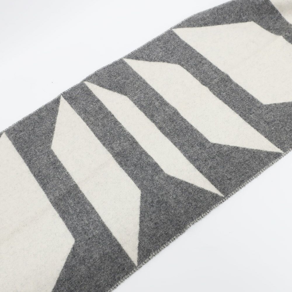 Hermes Scarf Casaque Optic Cashmere Gray White Fringe Shawl — view 6