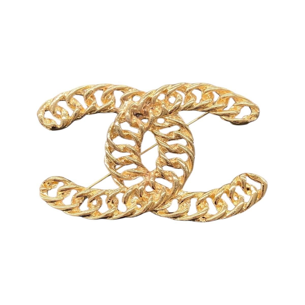 Chanel Vintage CC Logo Gold Plated Brooch Without Comment