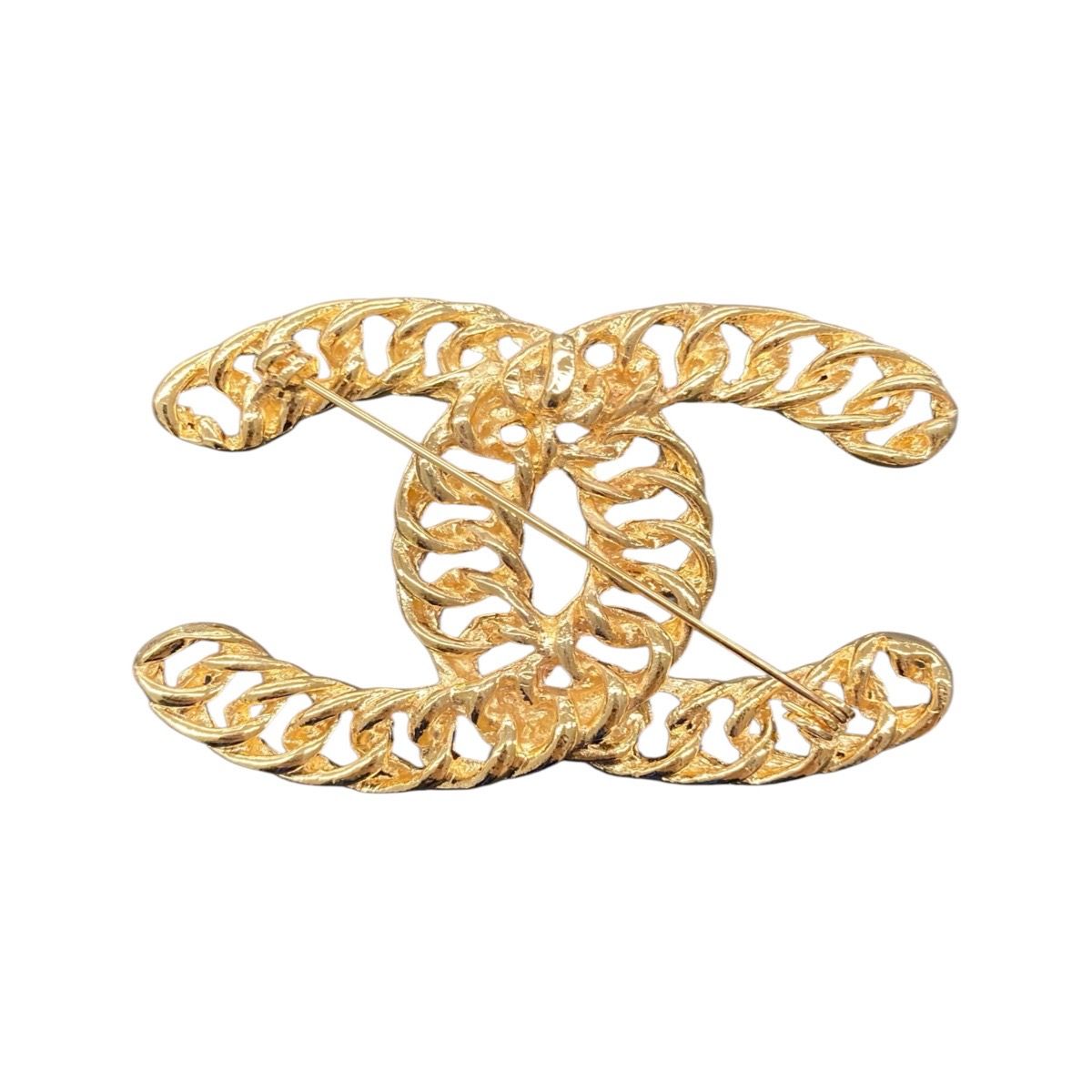 Chanel Vintage CC Logo Gold Plated Brooch Without Comment — view 2