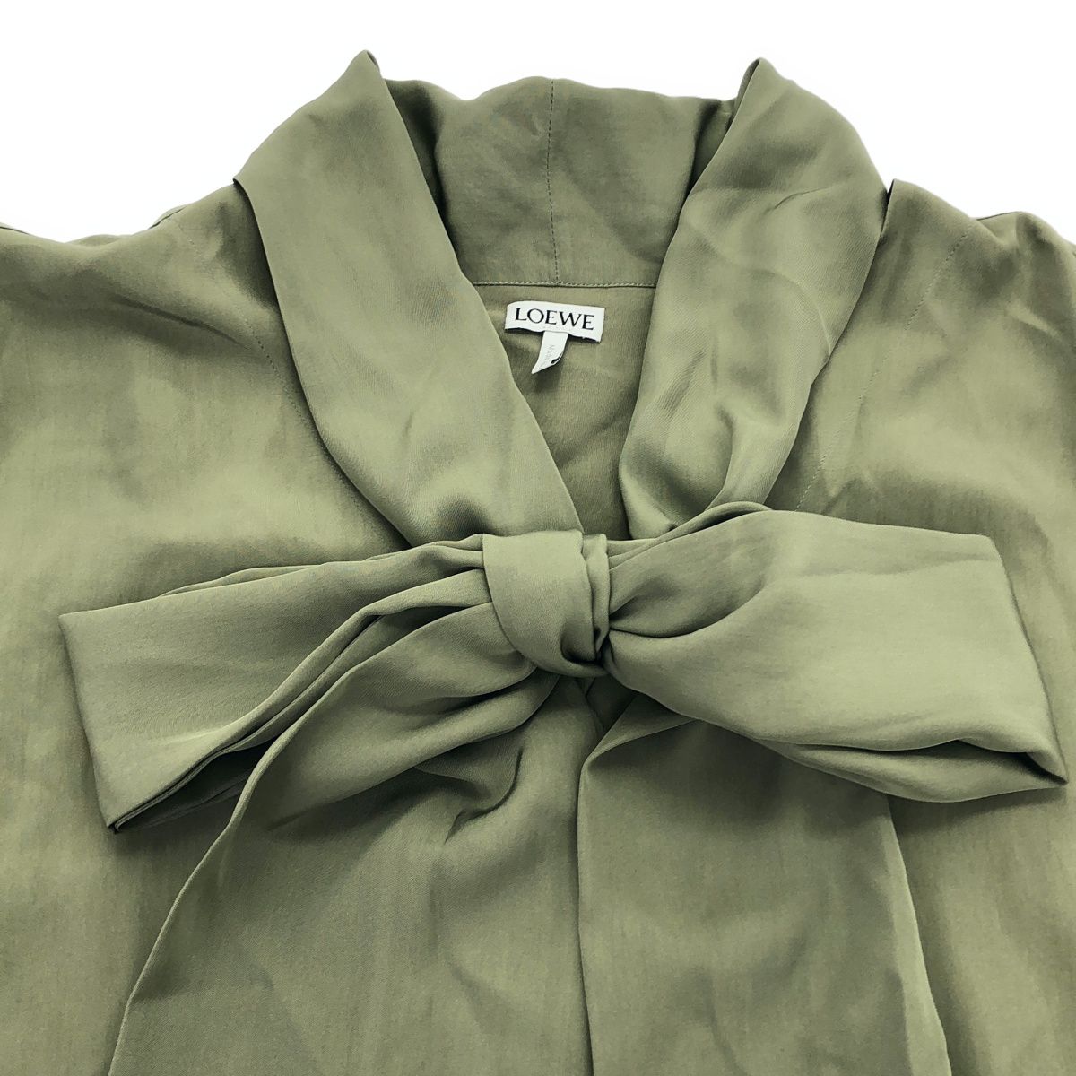 Loewe Anagram Embroidery V-neck Bow Tie Blouse Green 36 — view 4