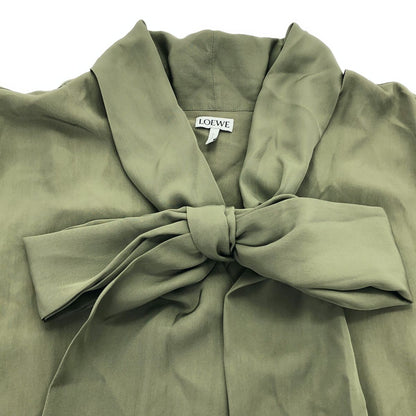 Loewe Anagram Embroidery V-neck Bow Tie Blouse Green 36 — view 4