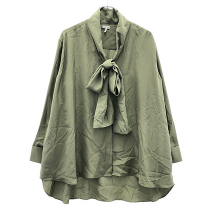Loewe Anagram Embroidery V-neck Bow Tie Blouse Green 36