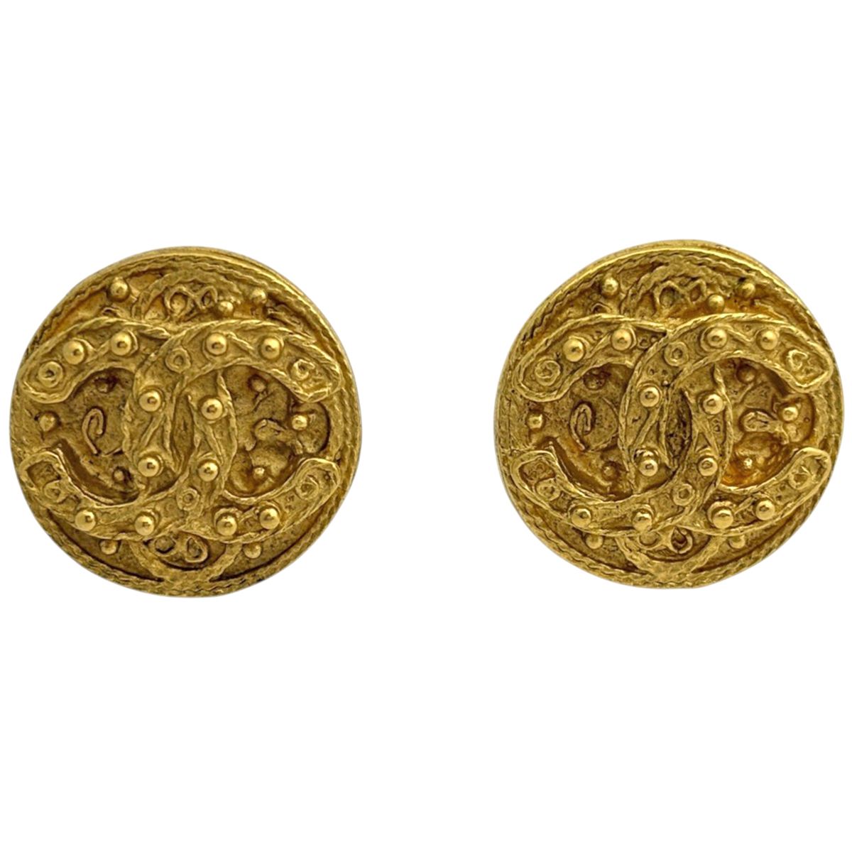 Chanel Earrings CC Logo Round Gold Plated