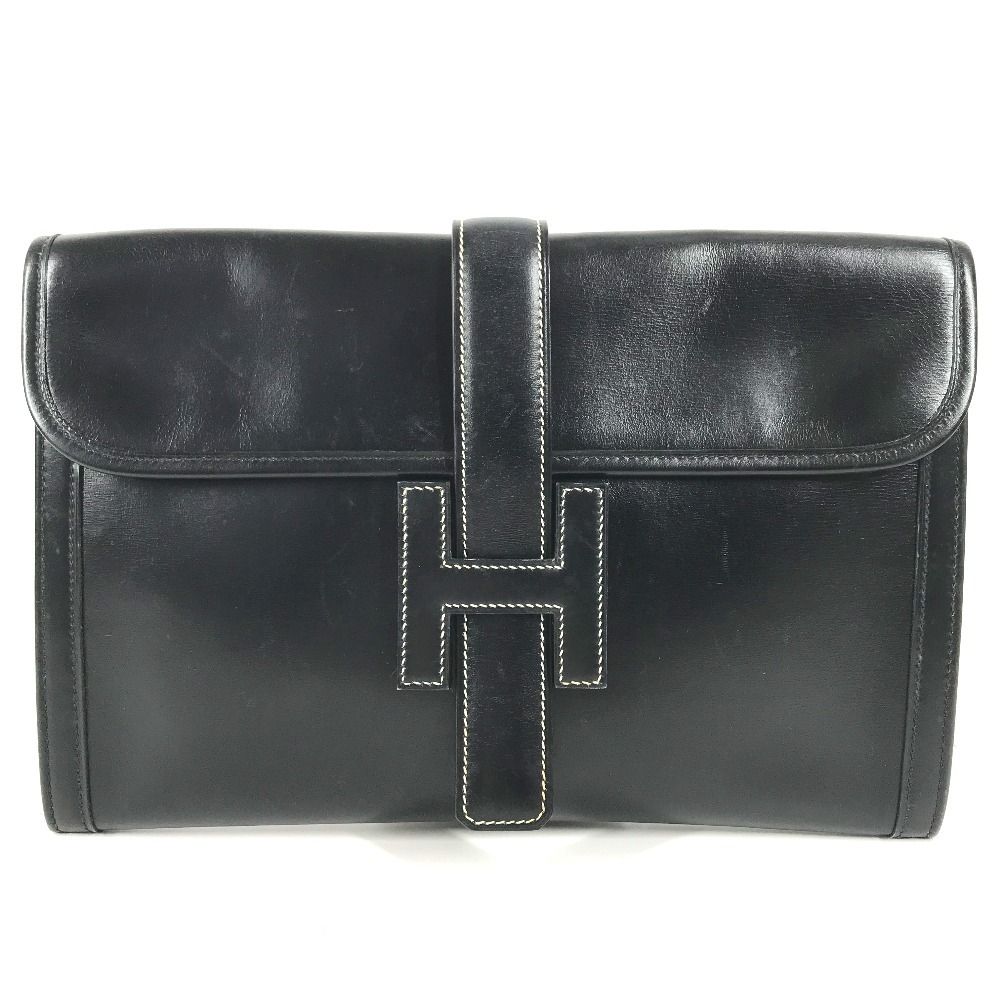 Hermes Clutch Jige PM H Logo Vintage Leather Black