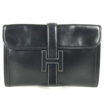 Hermes Clutch Jige PM H Logo Vintage Leather Black