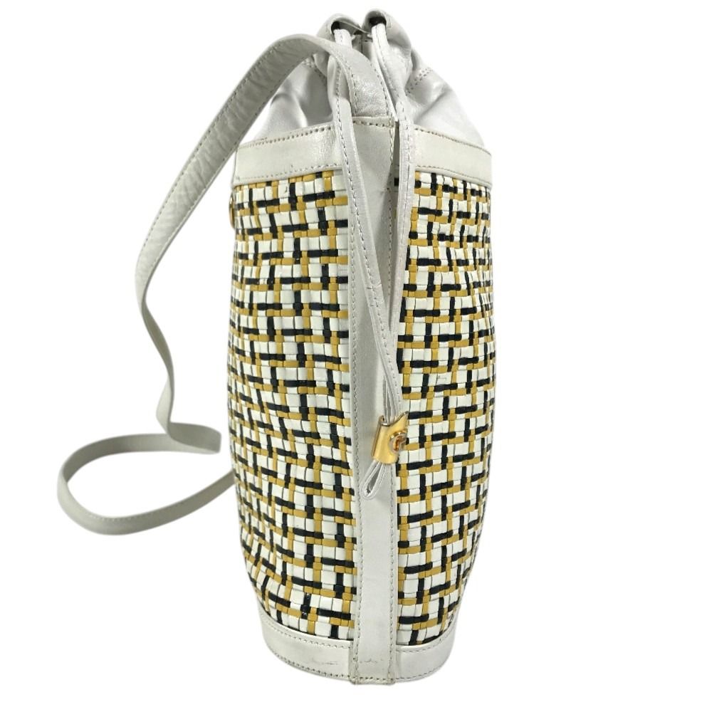 Gucci Shoulder Bag Logo Braided GG Drawstring Vintage Leather White — view 3