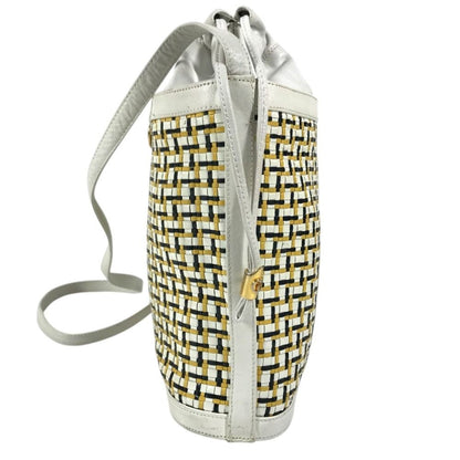 Gucci Shoulder Bag Logo Braided GG Drawstring Vintage Leather White — view 3