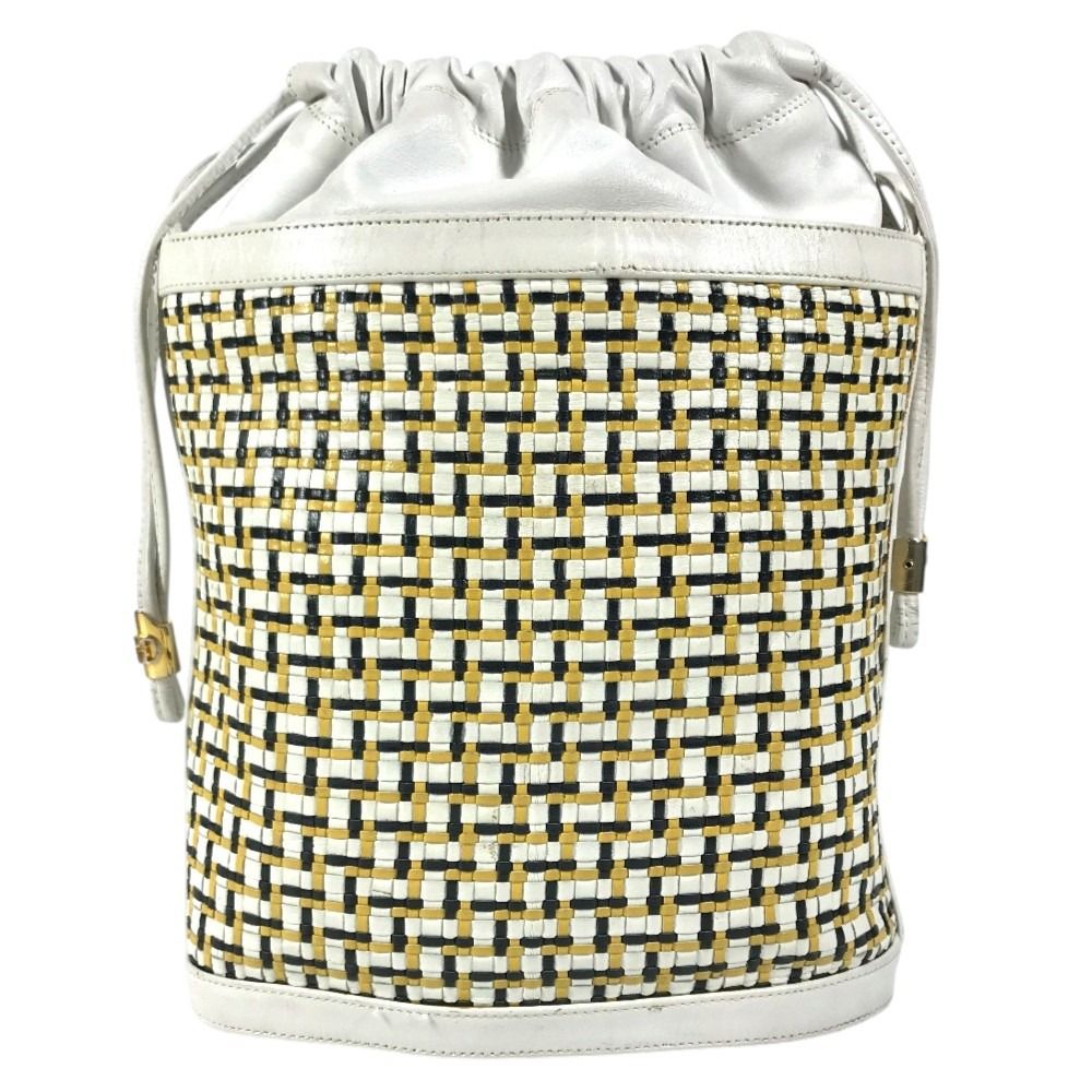 Gucci Shoulder Bag Logo Braided GG Drawstring Vintage Leather White — view 2