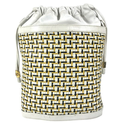 Gucci Shoulder Bag Logo Braided GG Drawstring Vintage Leather White — view 2