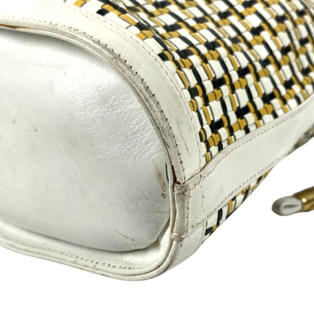 Gucci Shoulder Bag Logo Braided GG Drawstring Vintage Leather White — view 6