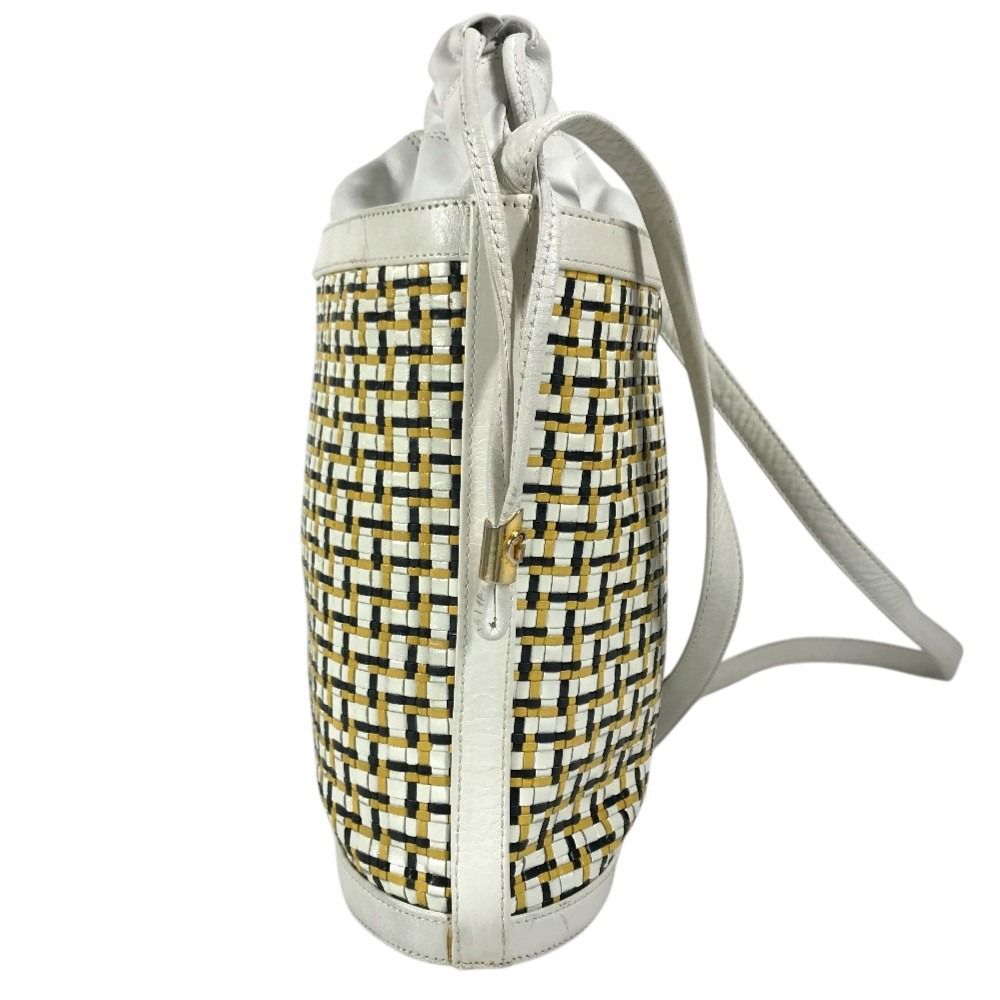 Gucci Shoulder Bag Logo Braided GG Drawstring Vintage Leather White — view 4