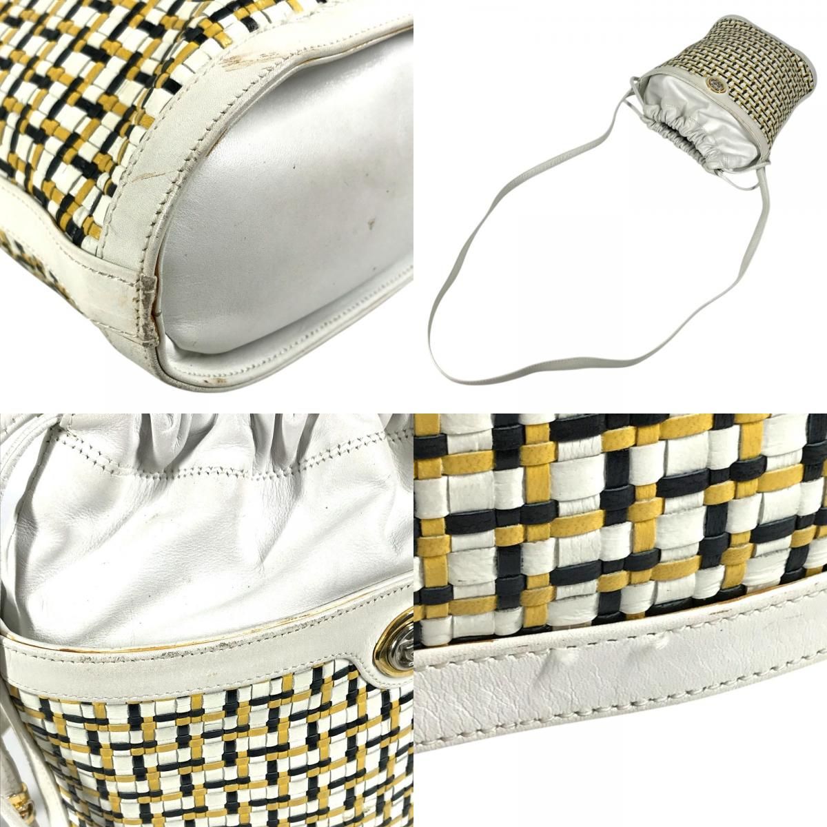 Gucci Shoulder Bag Logo Braided GG Drawstring Vintage Leather White — view 7