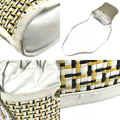 Gucci Shoulder Bag Logo Braided GG Drawstring Vintage Leather White — view 7