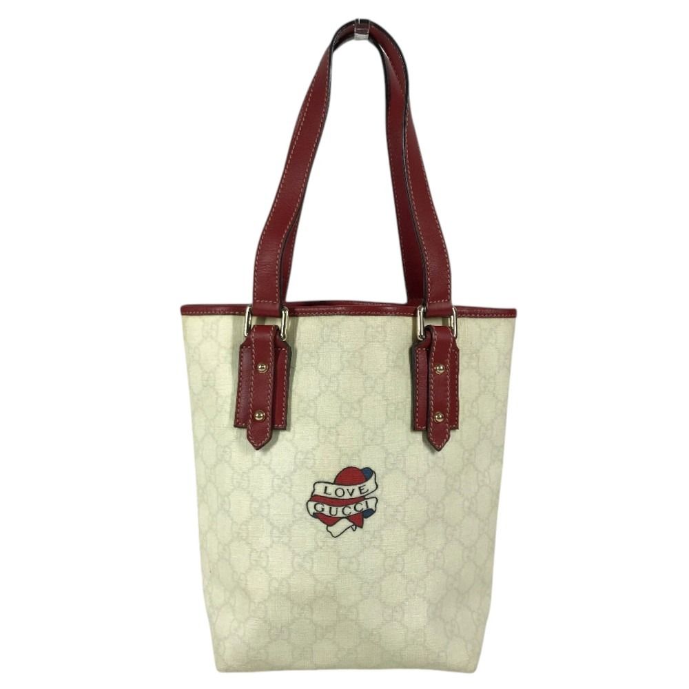 Gucci Shoulder Bag Logo GG Supreme Lovegucci Heart Tattoo Canvas White