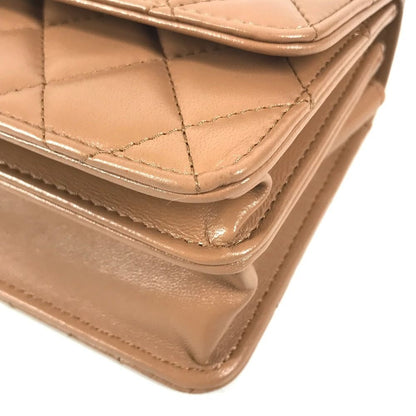 Chanel Handbag CC Logo Quilted Chain Wallet Lambskin Light Brown — view 6
