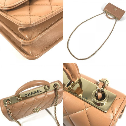 Chanel Handbag CC Logo Quilted Chain Wallet Lambskin Light Brown — view 7