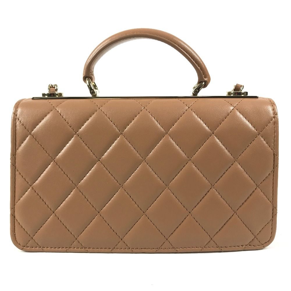 Chanel Handbag CC Logo Quilted Chain Wallet Lambskin Light Brown — view 2