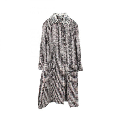 Chanel CC Logo Button Sequin Double Breasted Tweed Nylon Long Coat