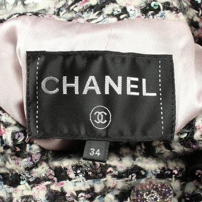 Chanel CC Logo Button Sequin Double Breasted Tweed Nylon Long Coat — view 3