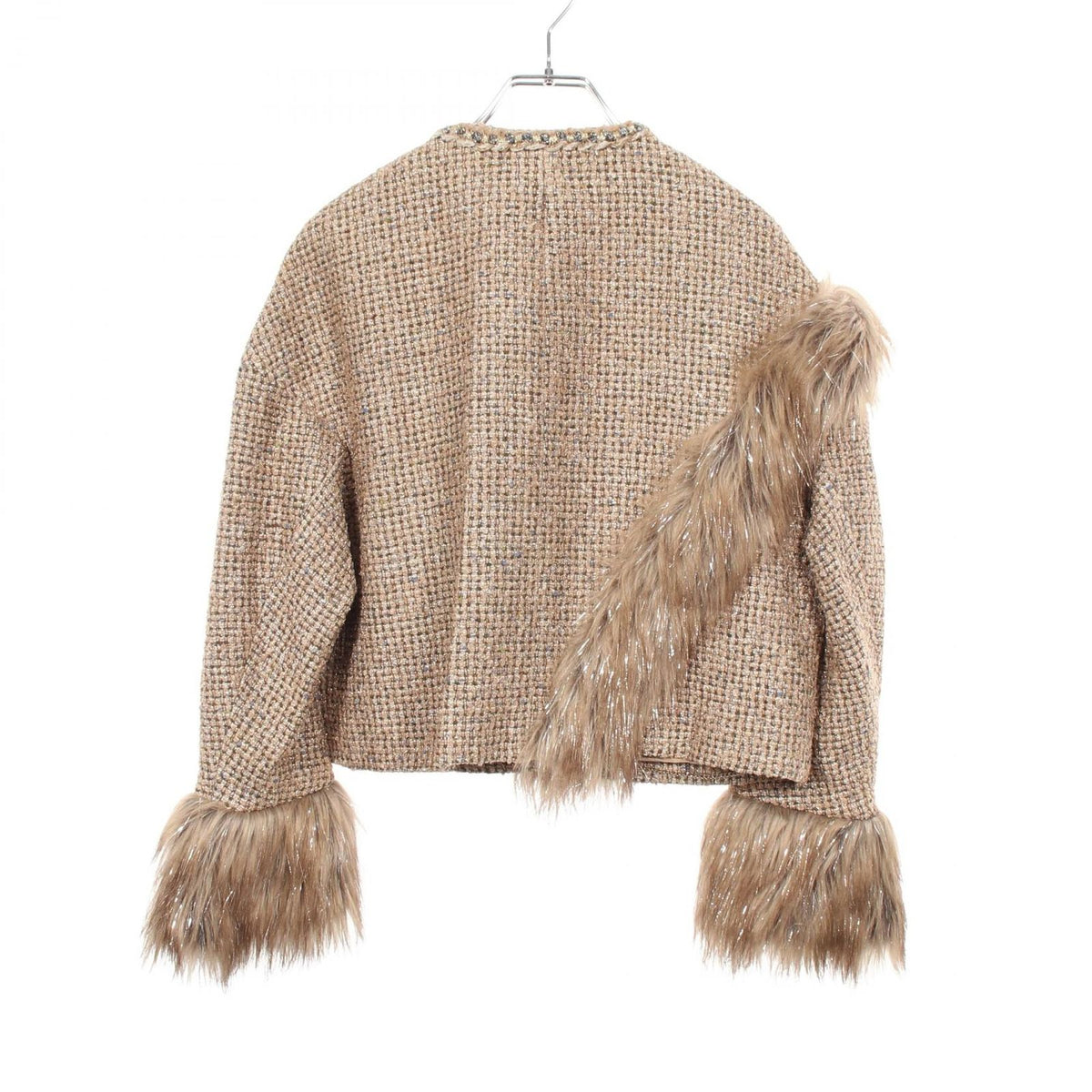 Chanel Collarless Jacket CC Logo Button Fur Short Tweed Wool — view 2